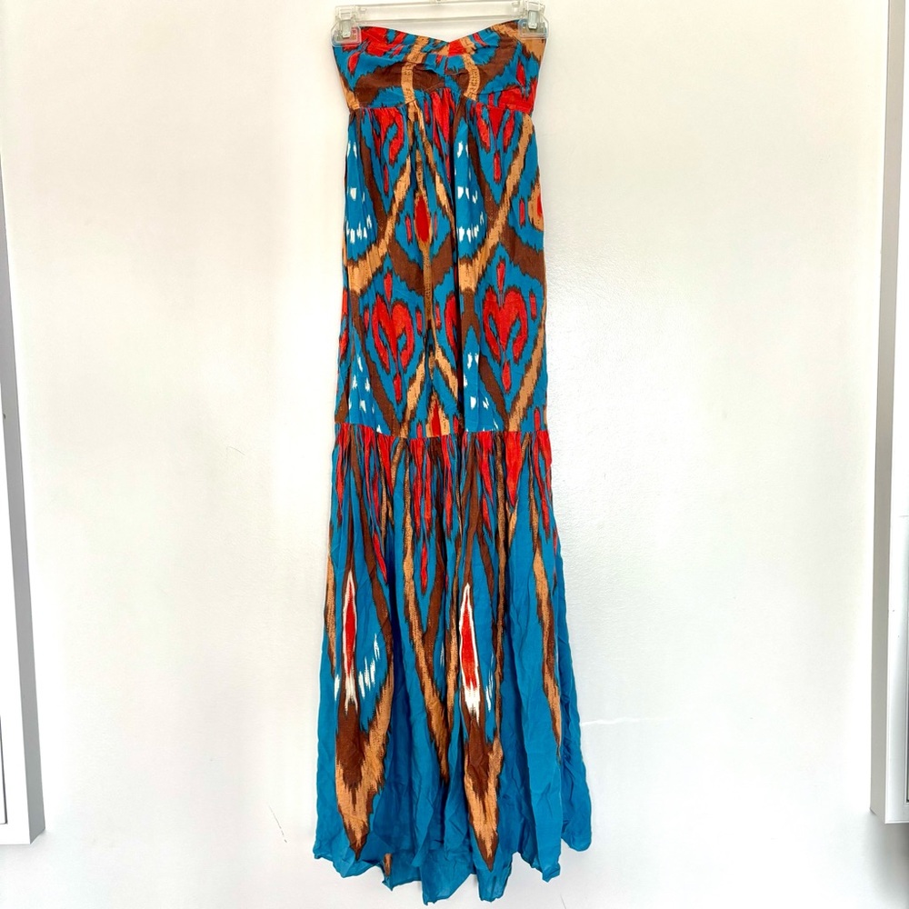 Free People Mojave Maxi Boho Strapless‎ Dress Tie Back Blue Combo Size XS - Picture 4 of 10